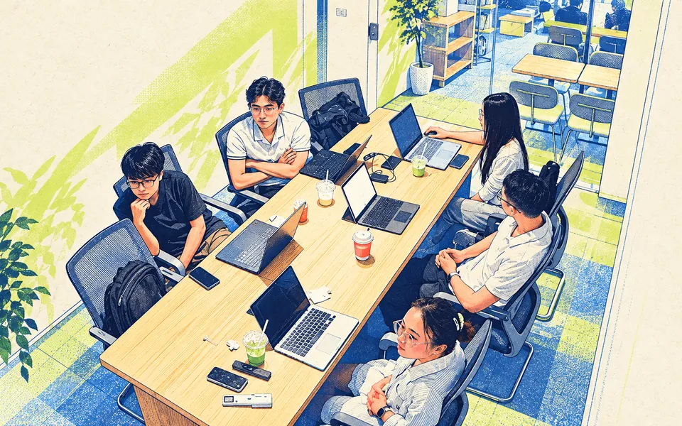 Illustration derived from a real Labcom team work session around a shared table